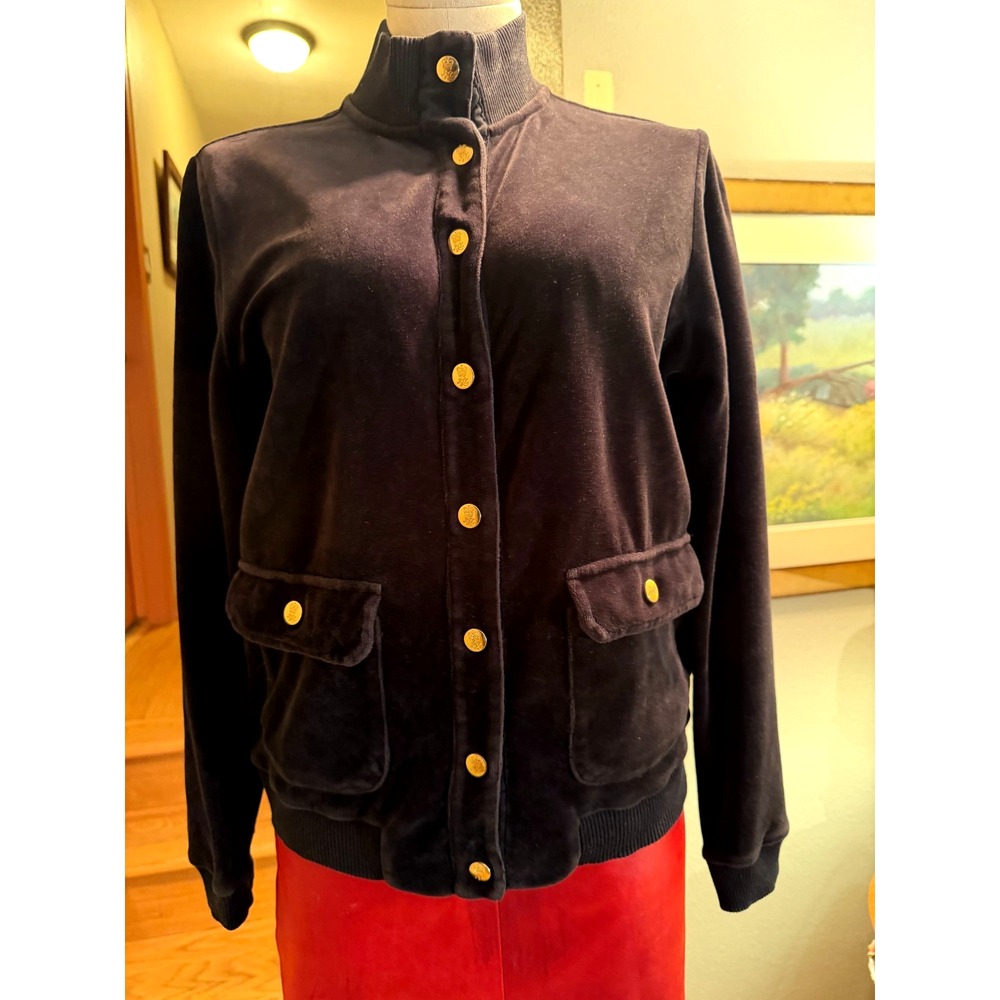 LAUREN RALPH LAUREN Black Velvet Button-Up Top Buttons- Size PL